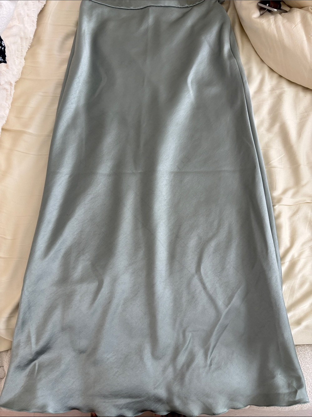 Japanese Brand Satin Bias Midi Skirt in Sage Green